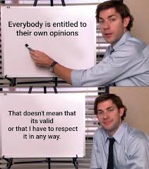 Everybody is entitled to their own opinions / That doesn't mean that its valid or that I have to respect it in any way.